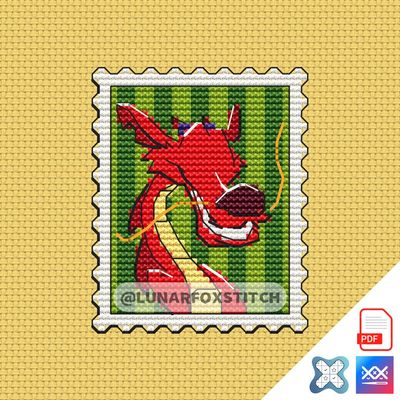 Chinese dragon mini postage stamp cross stitch pattern