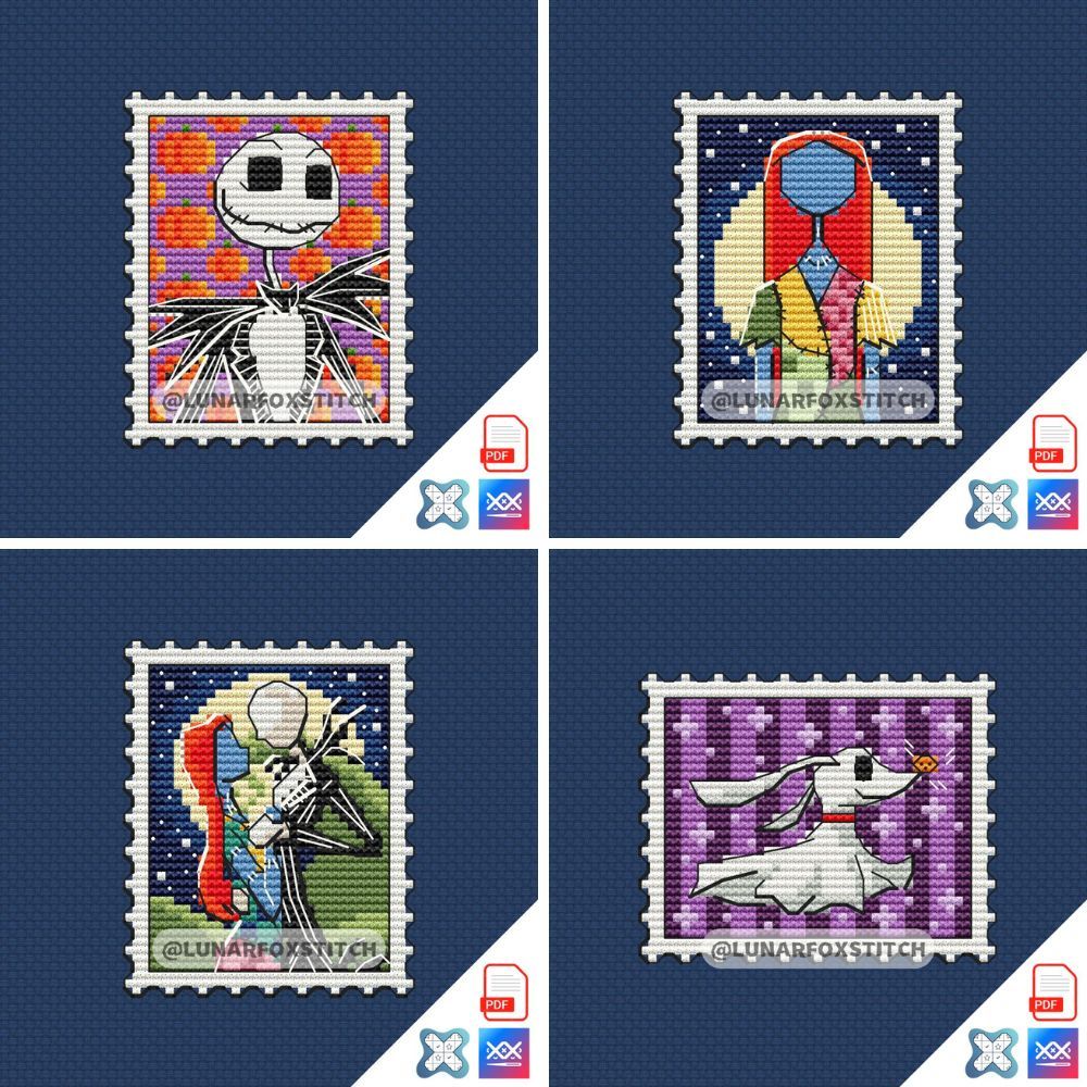 Nightmare - set of 4 mini postage stamp cross stitch pattern