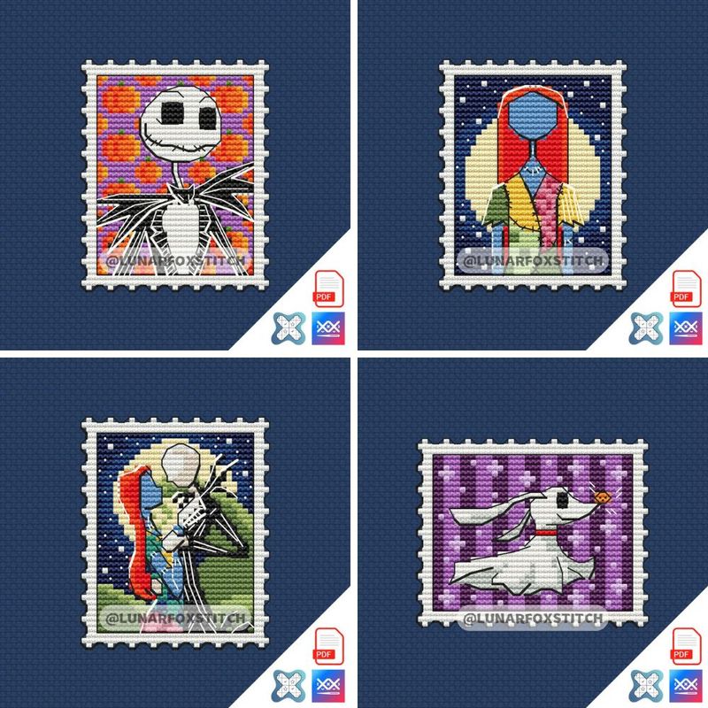 Nightmare - set of 4 mini postage stamp cross stitch pattern