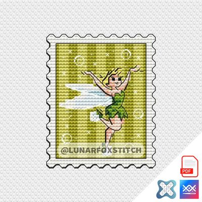 Small green fairy mini postage stamp cross stitch pattern