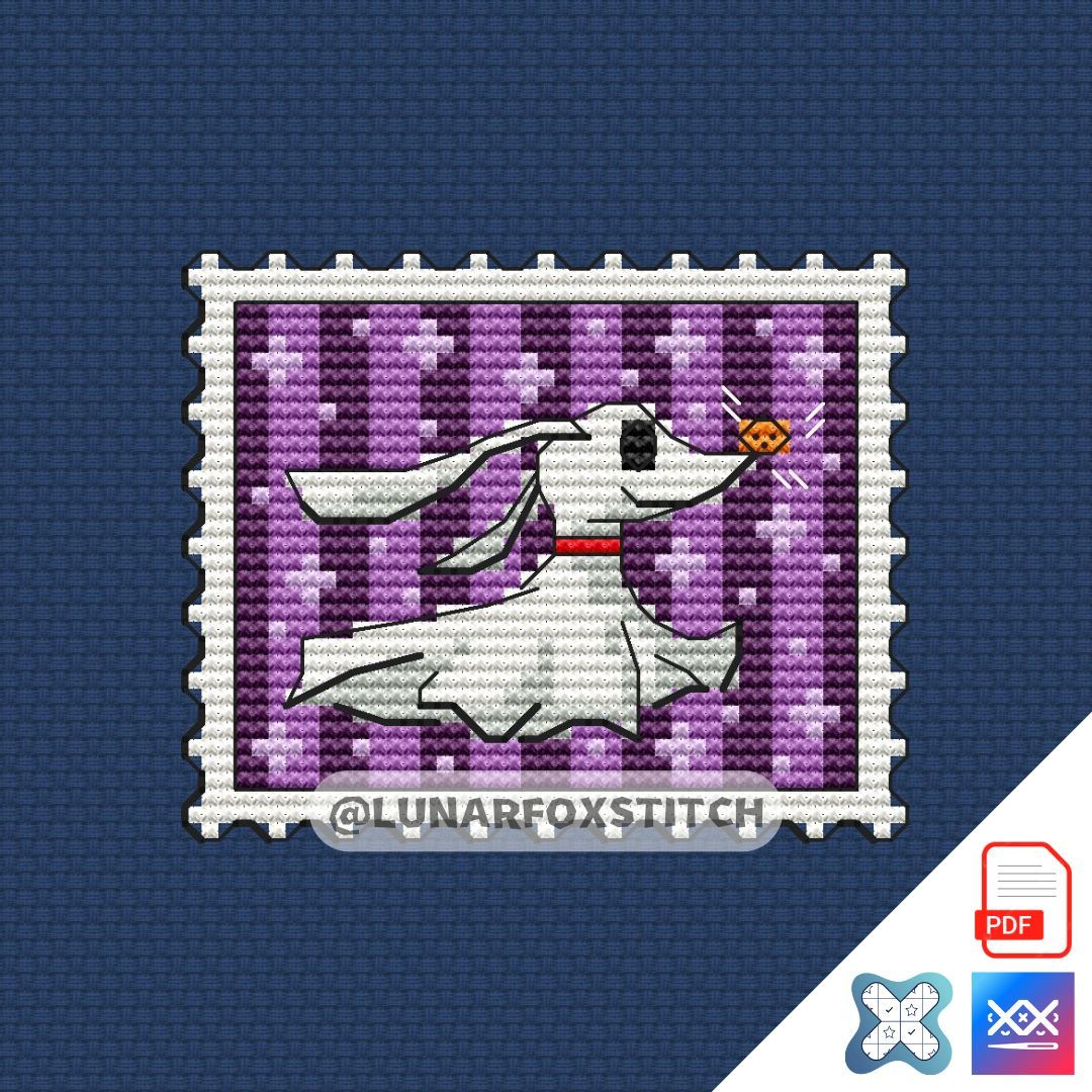 Ghost dog mini postage stamp cross stitch pattern