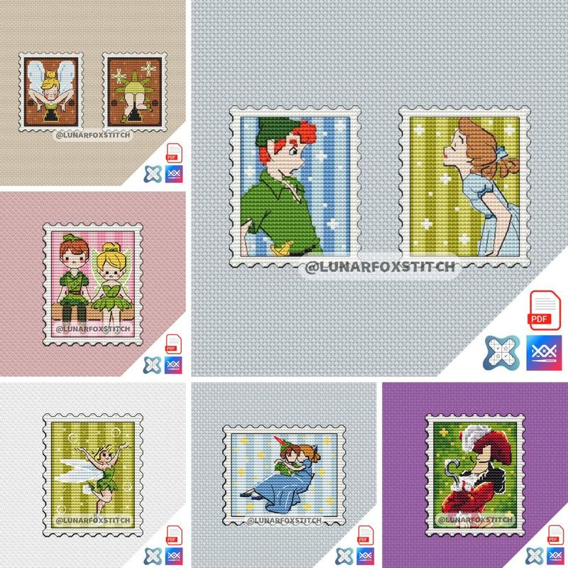 Peter - set of 6 mini postage stamp cross stitch pattern