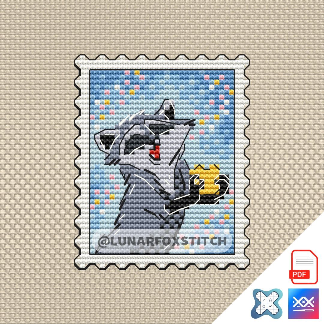 Raccoon mini postage stamp cross stitch pattern