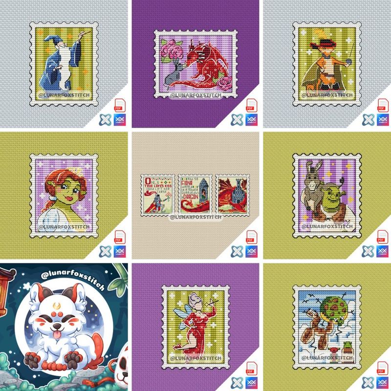 Green ogre - set of 8 mini postage stamp cross stitch pattern