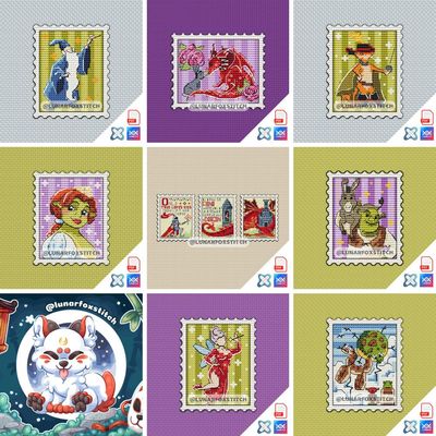 Green ogre - set of 8 mini postage stamp cross stitch pattern