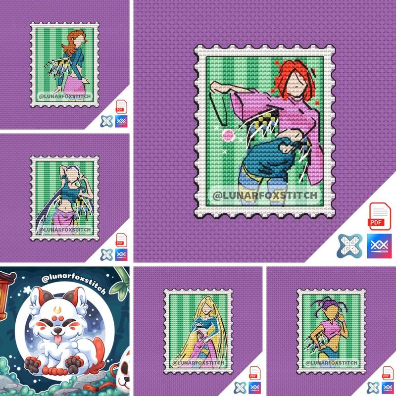 Witch - set of 5 mini postage stamp cross stitch pattern