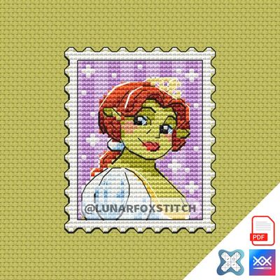 Green ogre princess mini postage stamp cross stitch pattern