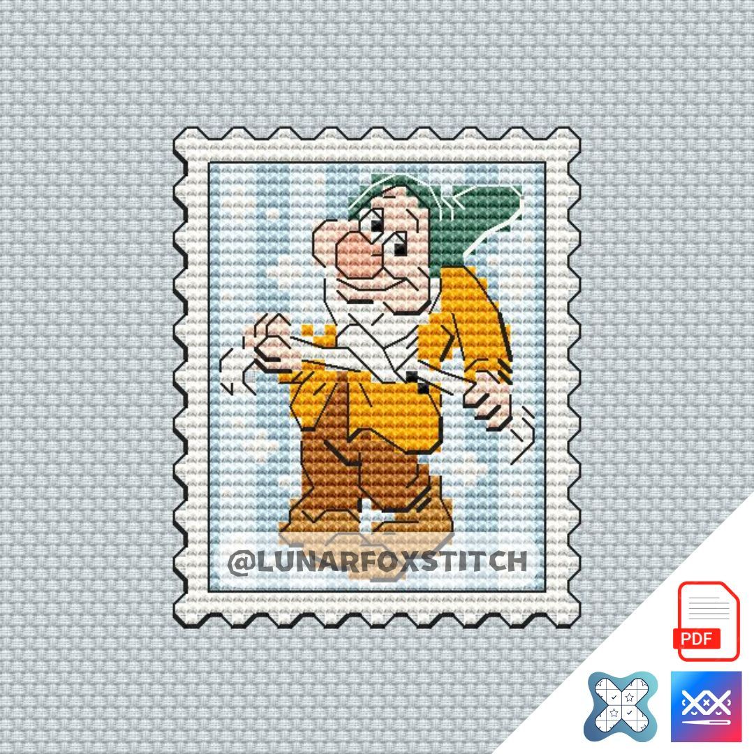 Dwarf mini postage stamp cross stitch pattern