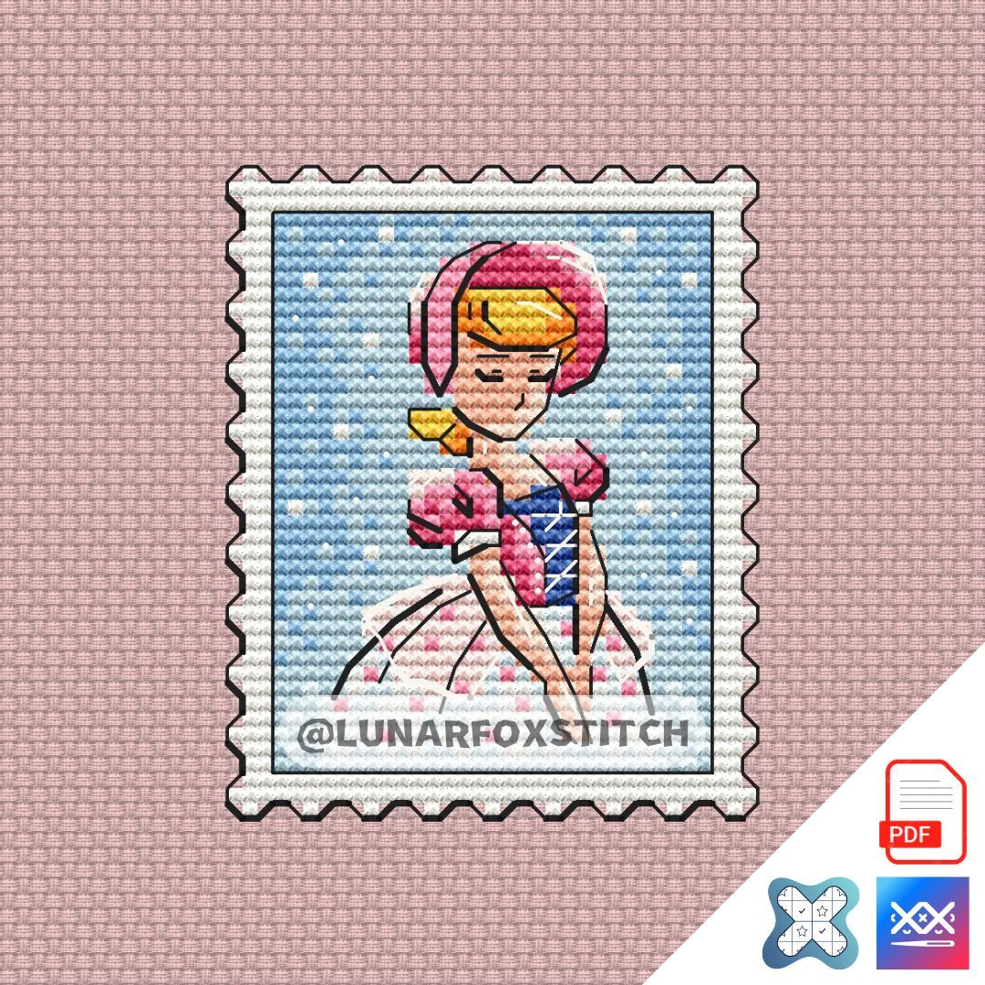 Pink girl mini postage stamp cross stitch pattern