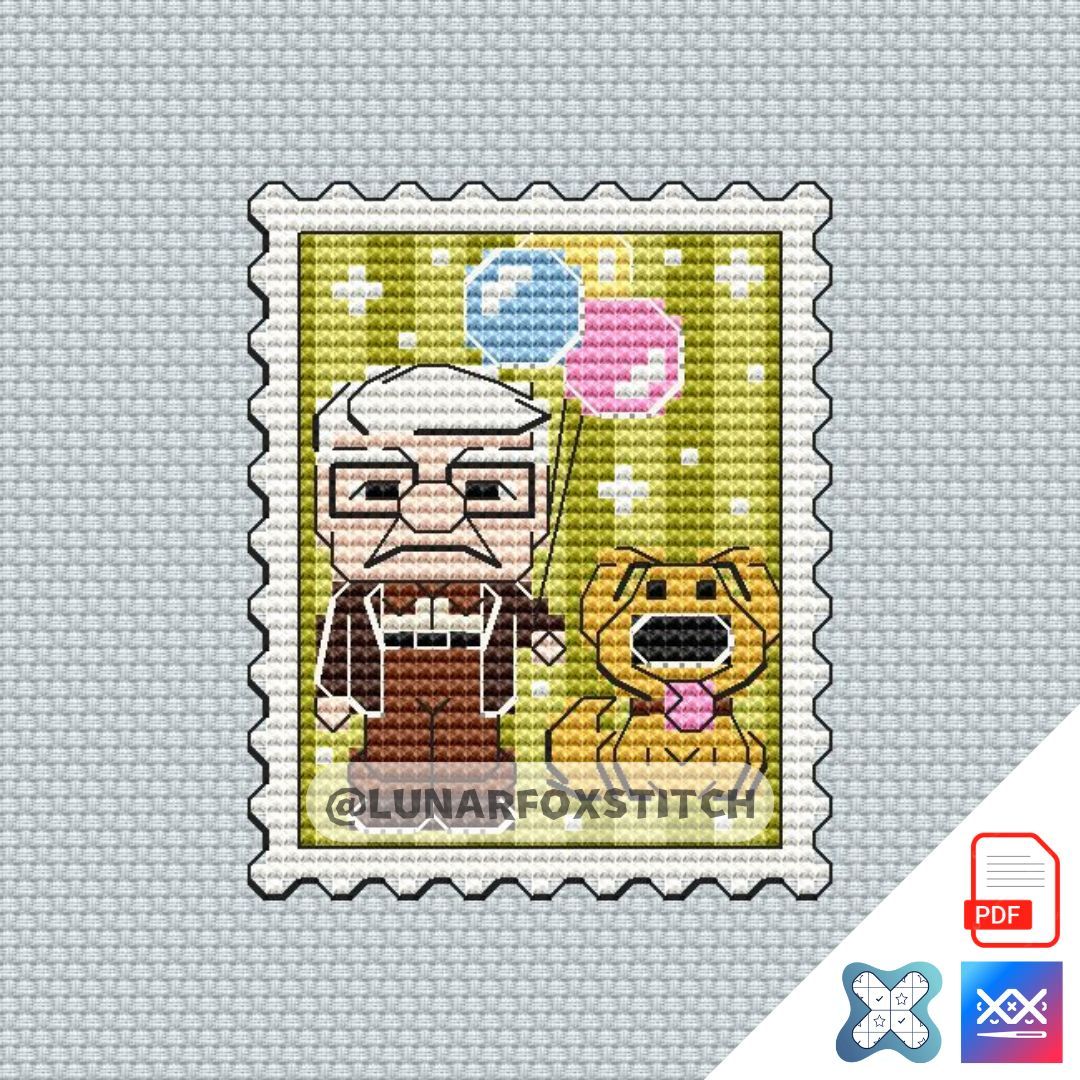 Old man and dog mini postage stamp cross stitch pattern