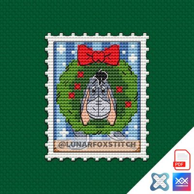 Christmas sad donkey mini postage stamp cross stitch pattern