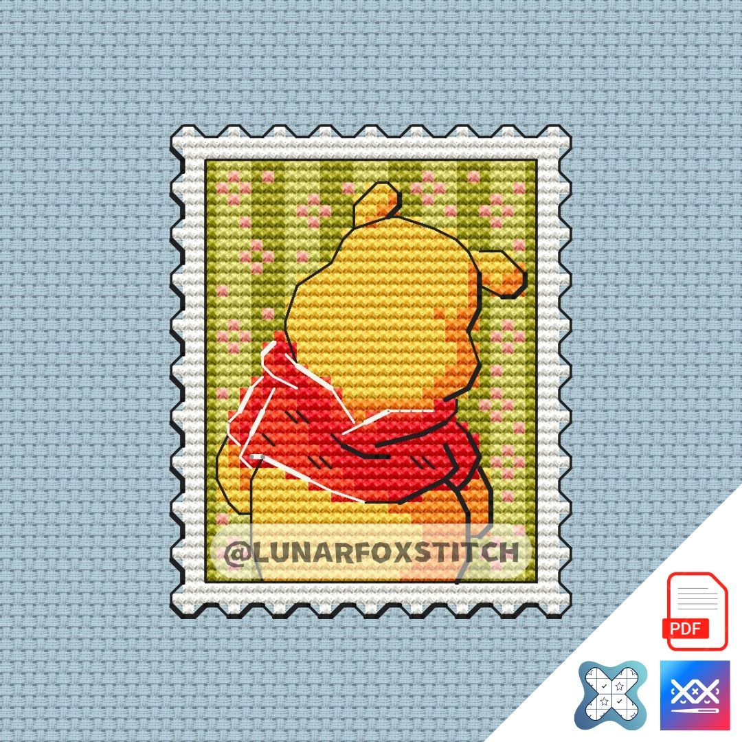 Yellow bear mini postage stamp cross stitch pattern
