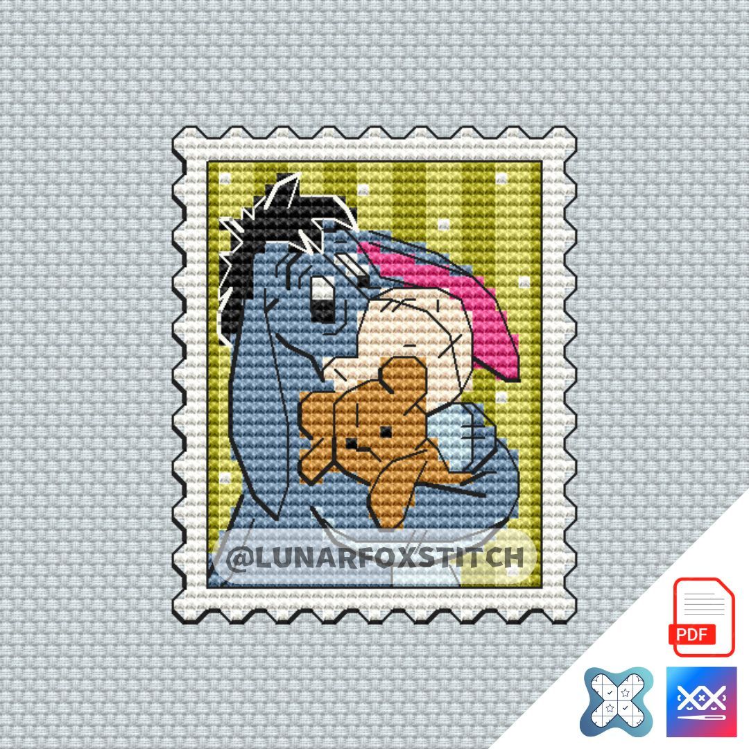 Sad donkey mini postage stamp cross stitch pattern