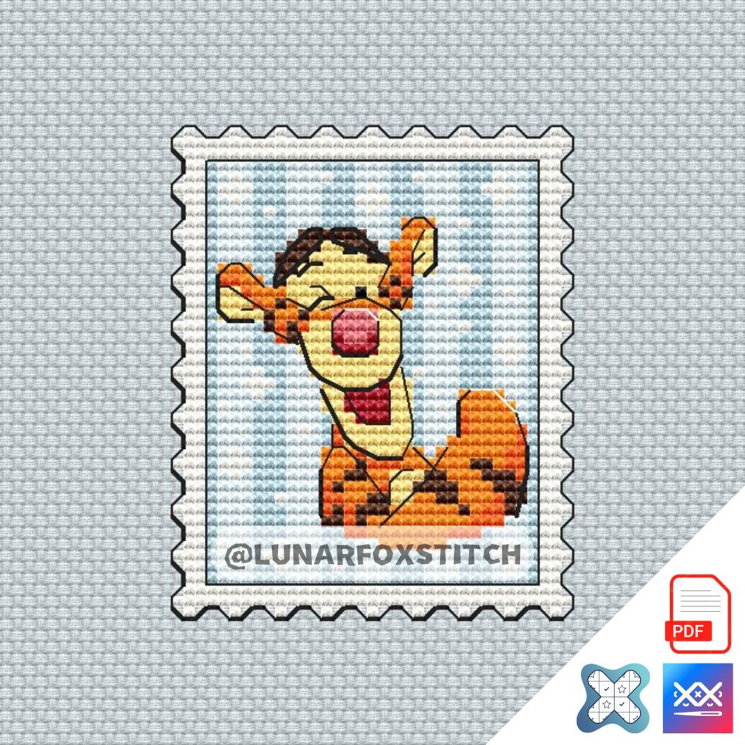 Tiger mini postage stamp cross stitch pattern