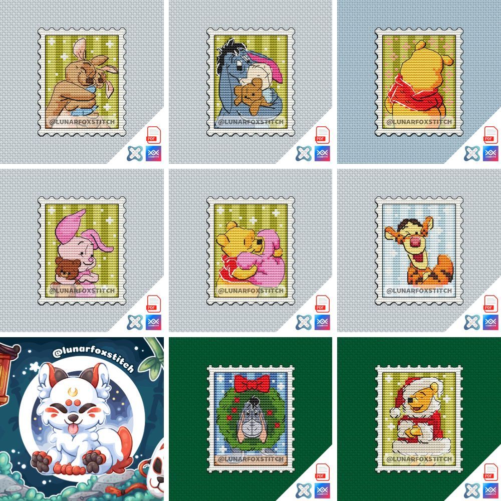 Yellow bear - set of 8 mini postage stamp cross stitch pattern