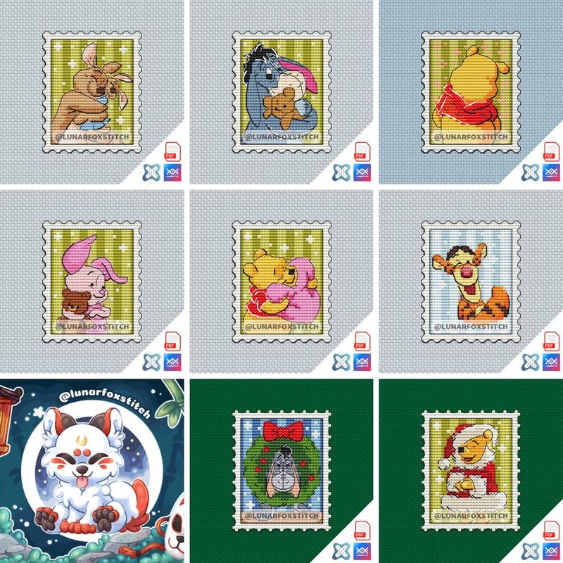 Yellow bear - set of 8 mini postage stamp cross stitch pattern