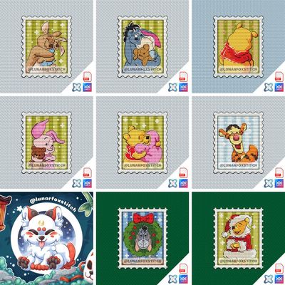 Yellow bear - set of 8 mini postage stamp cross stitch pattern