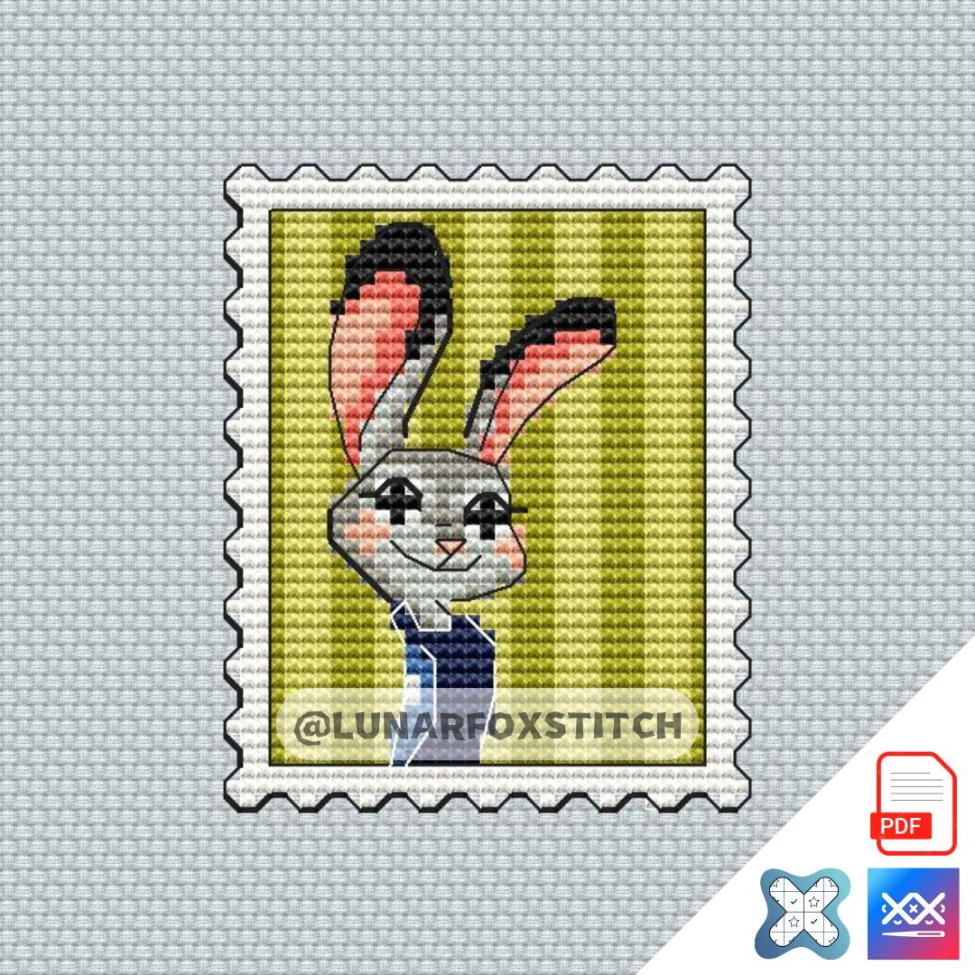Rabbit mini postage stamp cross stitch pattern