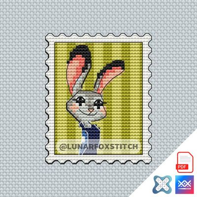 Rabbit mini postage stamp cross stitch pattern