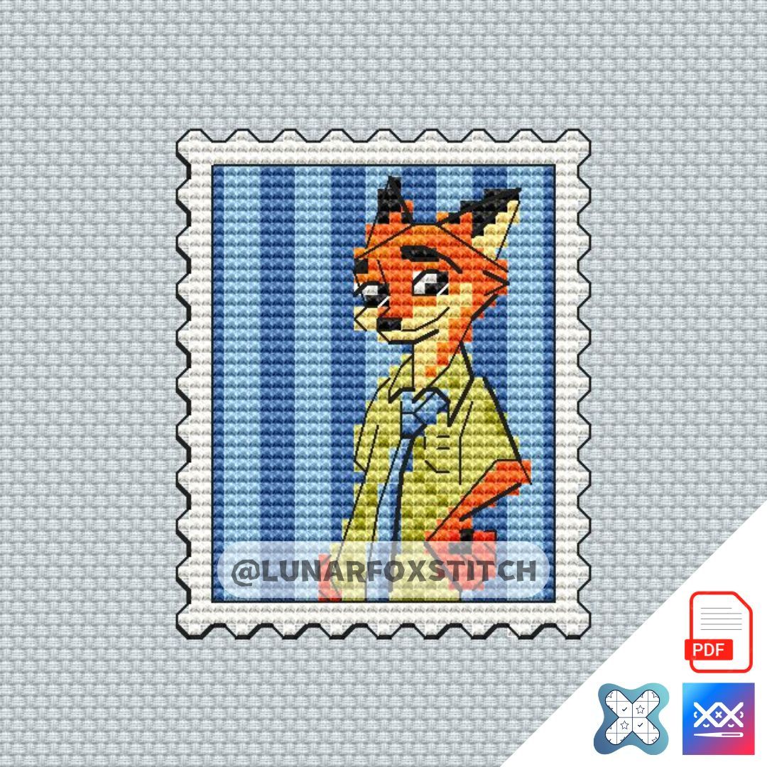 Fox mini postage stamp cross stitch pattern