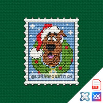 Christmas spy dog mini postage stamp cross stitch pattern