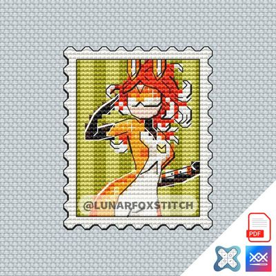 Fox girl mini postage stamp cross stitch pattern
