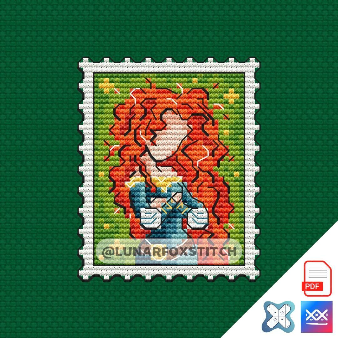 Bear princess mini postage stamp cross stitch pattern