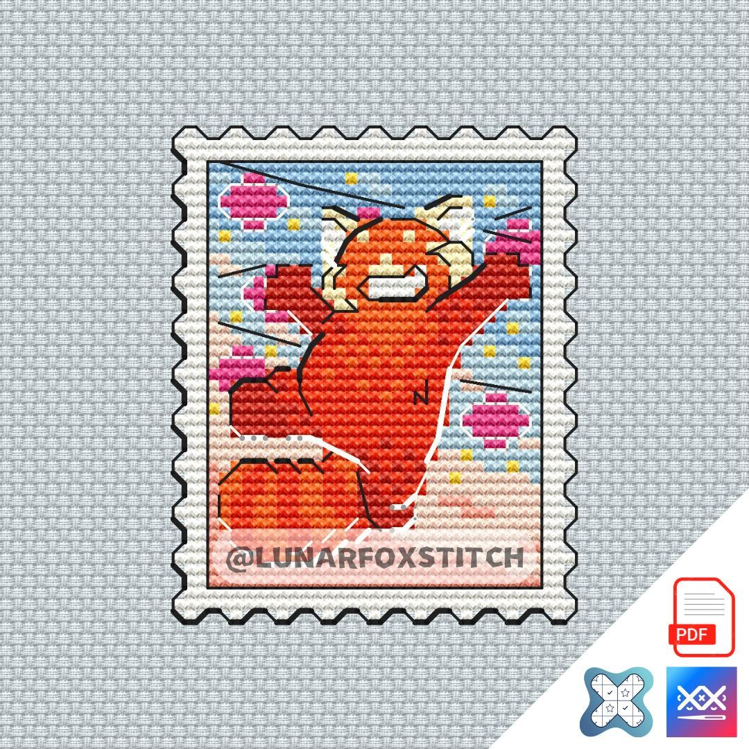 Red panda mini postage stamp cross stitch pattern