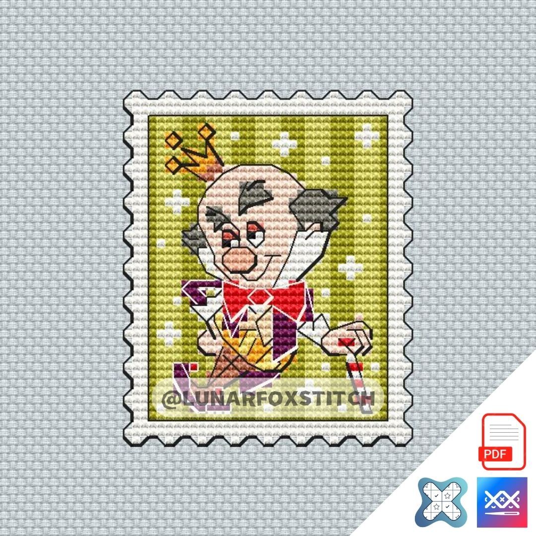 Candy king mini postage stamp cross stitch pattern