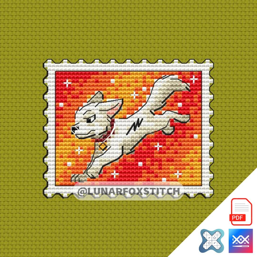 White dog mini postage stamp cross stitch pattern