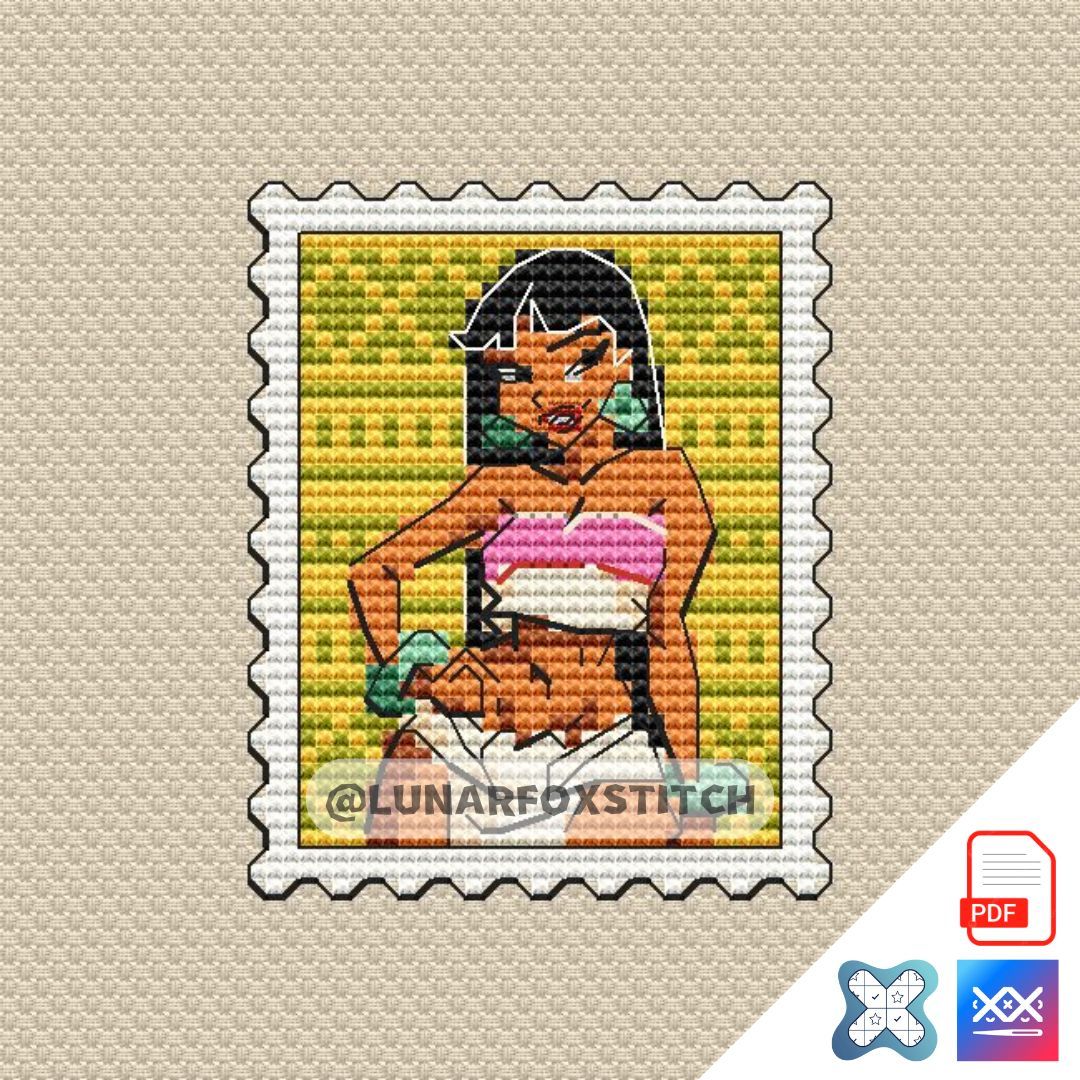 Girl mini postage stamp cross stitch pattern