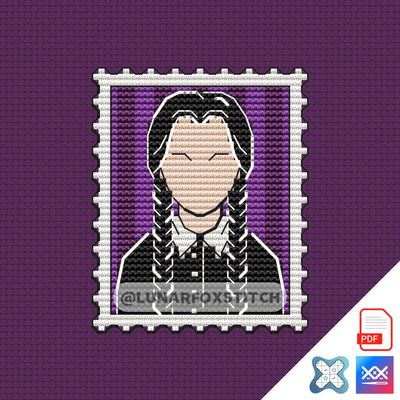 Gothic girl mini postage stamp cross stitch pattern