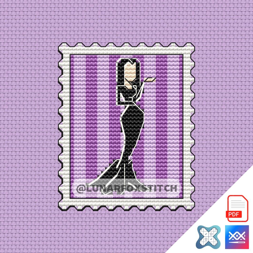 Gothic girl mini postage stamp cross stitch pattern