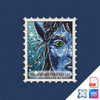 Blue girl mini postage stamp cross stitch pattern