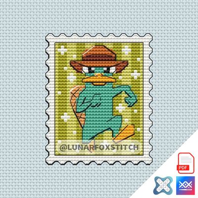 Blue spy mini postage stamp cross stitch pattern