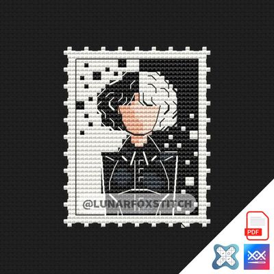 Dog villain mini postage stamp cross stitch pattern