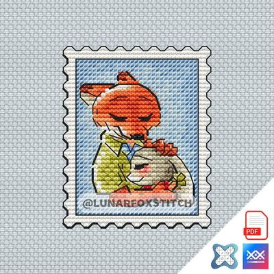 Fox and rabbit mini postage stamp cross stitch pattern