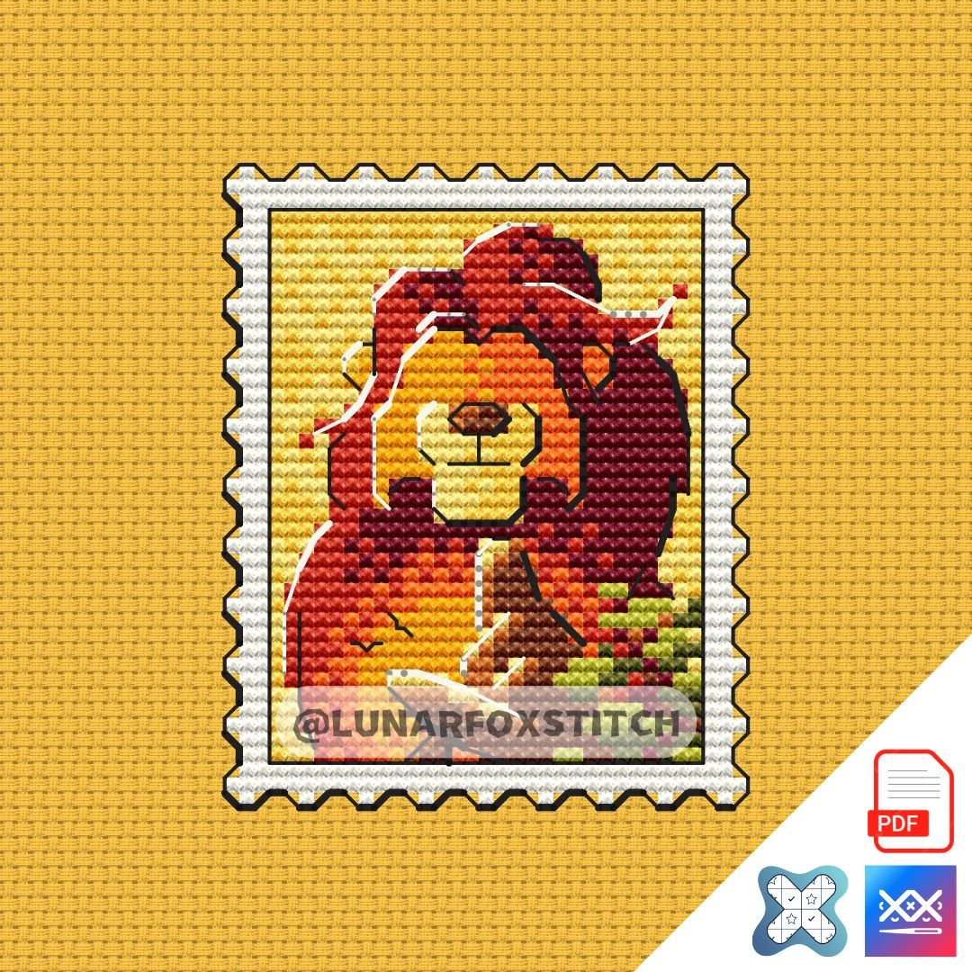 Lion mini postage stamp cross stitch pattern