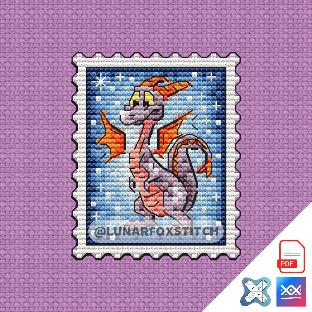 Purple dragon mini postage stamp cross stitch pattern