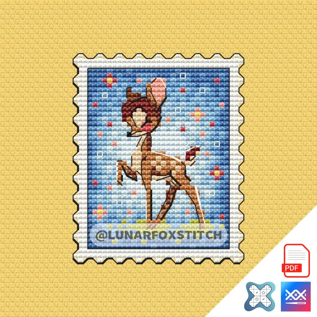 Baby deer mini postage stamp cross stitch pattern