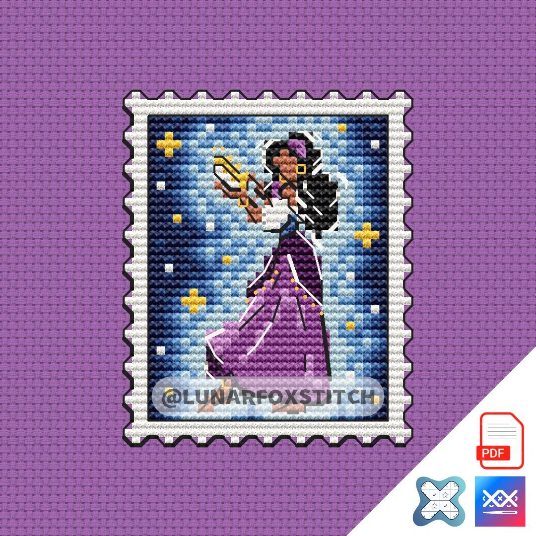 Purple girl mini postage stamp cross stitch pattern