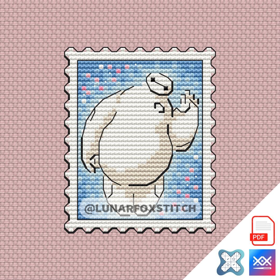 White robot mini postage stamp cross stitch pattern