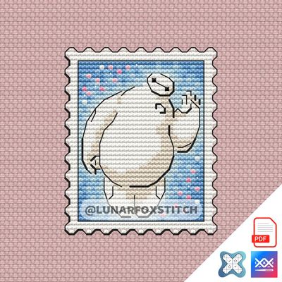 White robot mini postage stamp cross stitch pattern