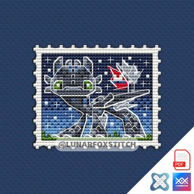 Black dragon mini postage stamp cross stitch pattern