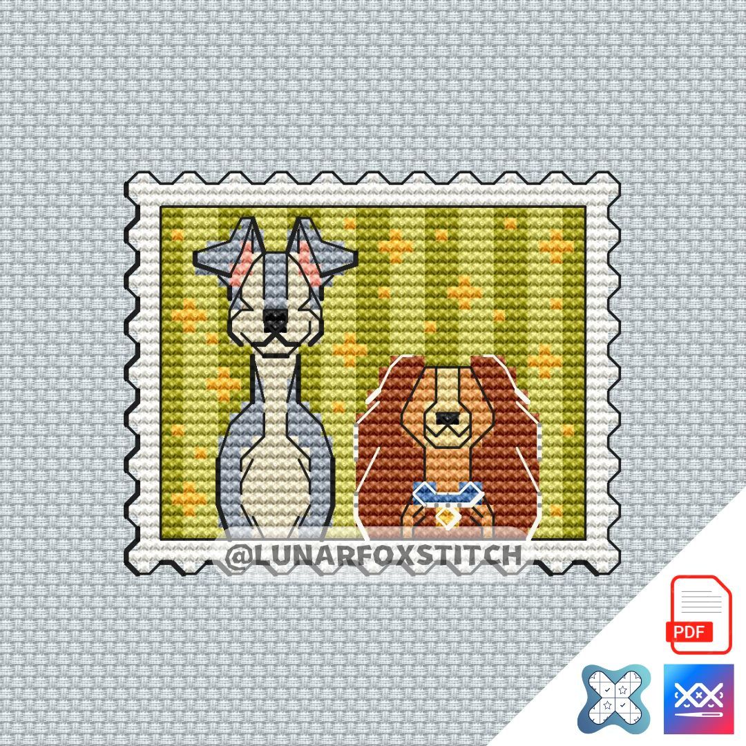Dogs mini postage stamp cross stitch pattern