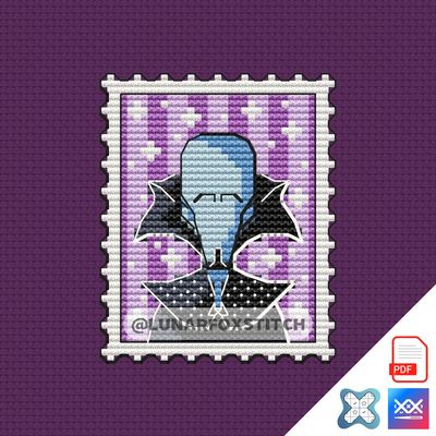 Blue villain mini postage stamp cross stitch pattern