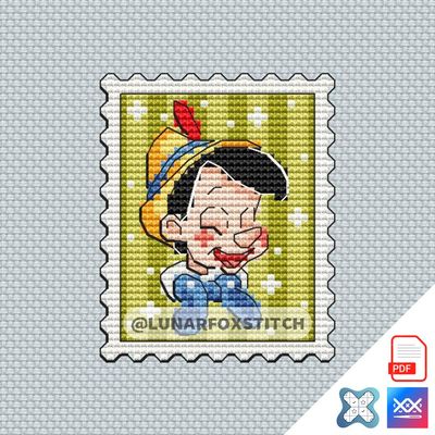 Wooden boy mini postage stamp cross stitch pattern