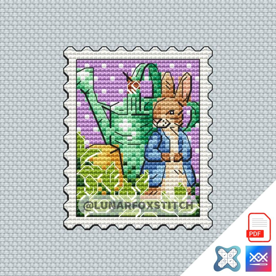 Rabbit mini postage stamp cross stitch pattern