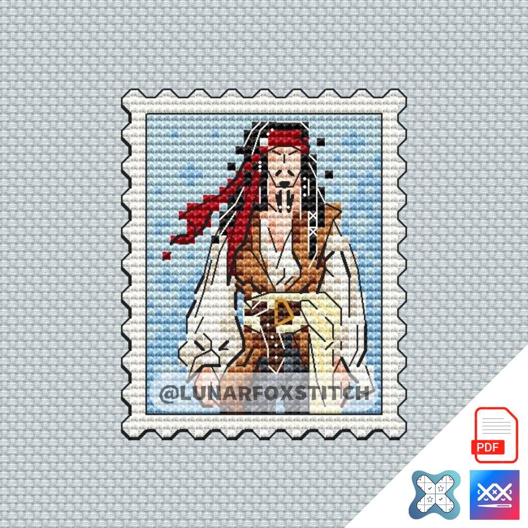 Captain mini postage stamp cross stitch pattern