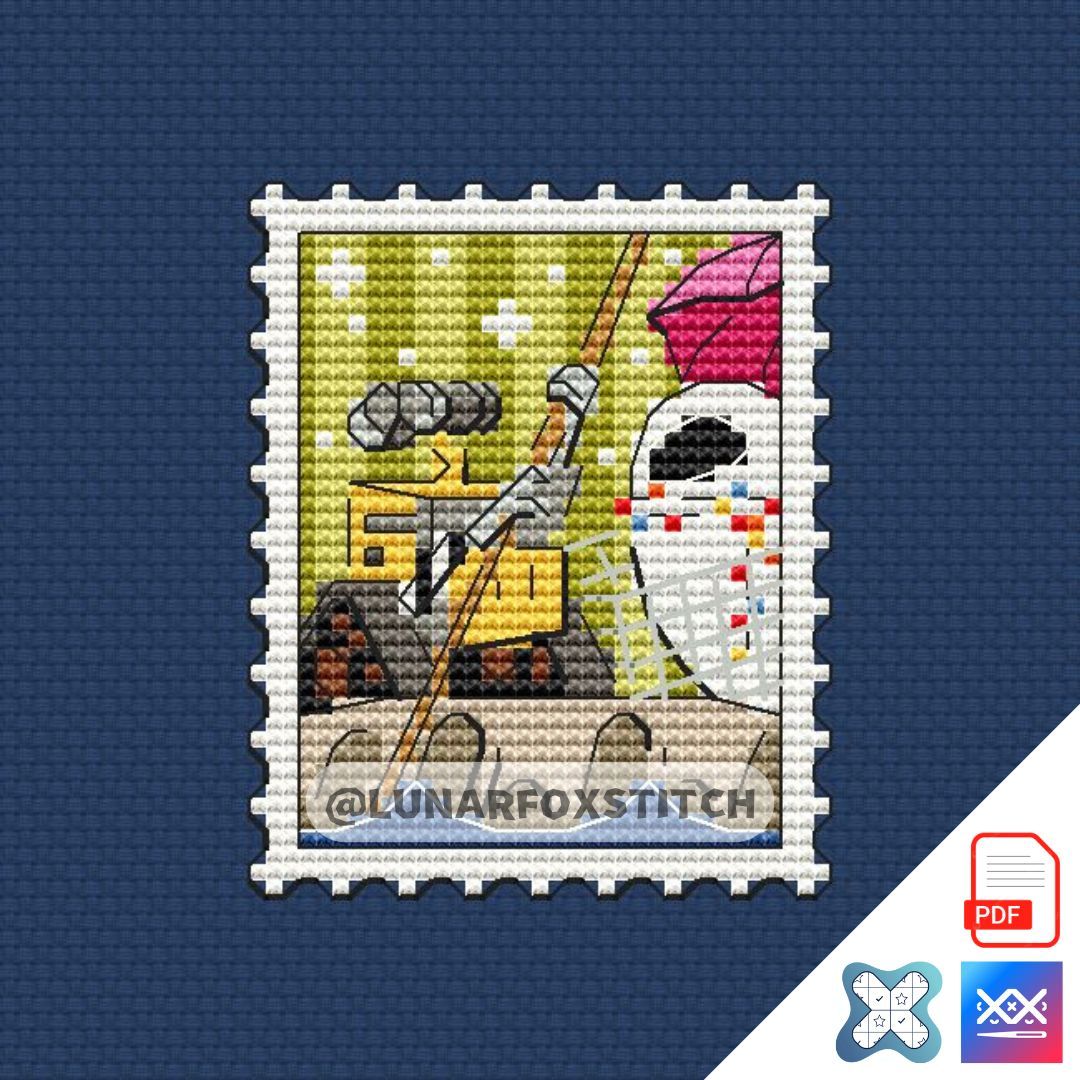 Robot mini postage stamp cross stitch pattern